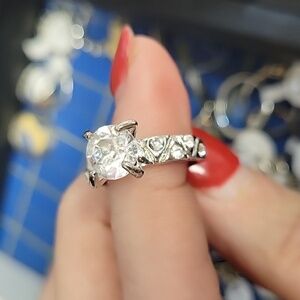 Rhinestone Faux Diamond Cocktail Silver Ring Size 6.5